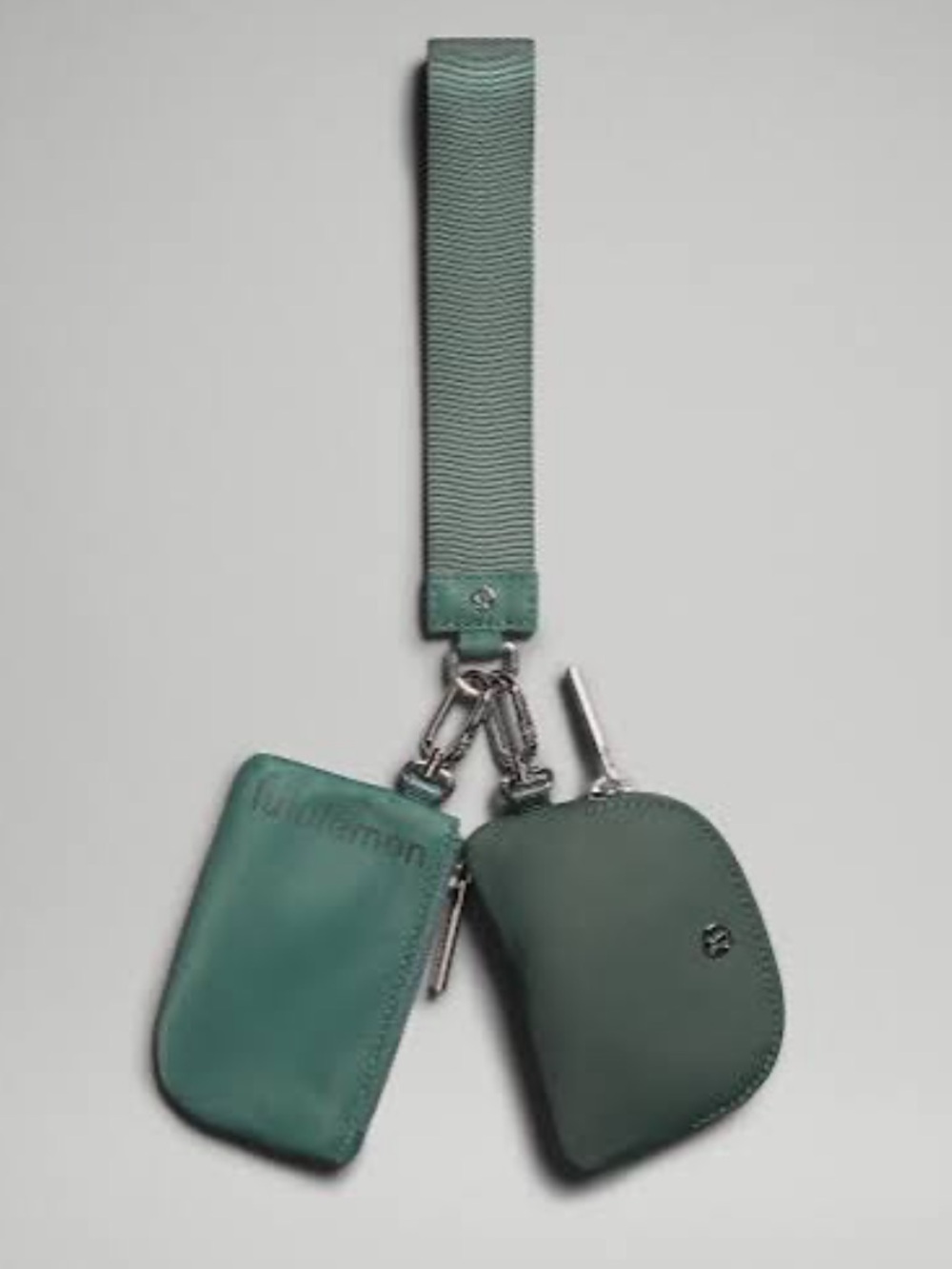 Lululemon Dual Pouch Wristlet green white new purse wallet keychain NWT